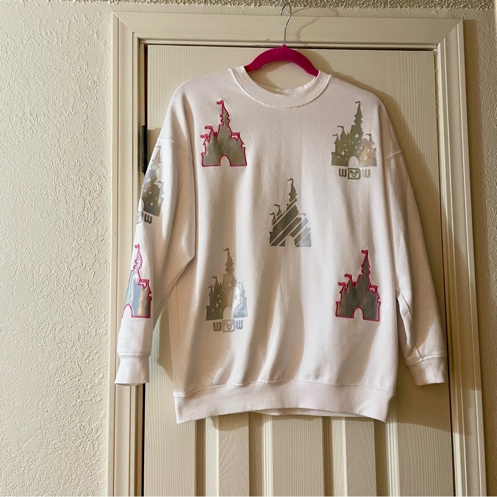 DISNEY WORLD | Castle Reflective Icon Pullover Sweatshirt White Women’s Medium